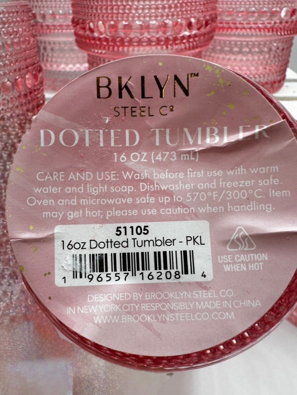 BKLYN Steel Co. Pink Beaded Glass Tumblers - Due to Size 1 Set w/each Purchase - Picture 2 of 6